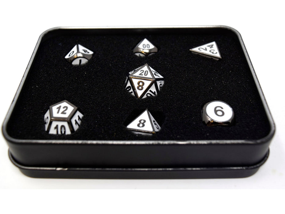 Dice Die Hard Dice - RPG Gothica Metal Sinister White - Set of 7 - Cardboard Memories Inc.