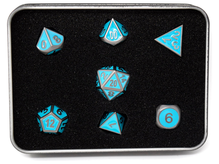 Dice Die Hard Dice - RPG Gothica Metal Gunmetal Teal - Set of 7 - Cardboard Memories Inc.