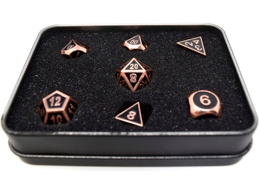 Dice Die Hard Dice - RPG Gothica Metal Shiny Copper with Black - Set of 7 - Cardboard Memories Inc.