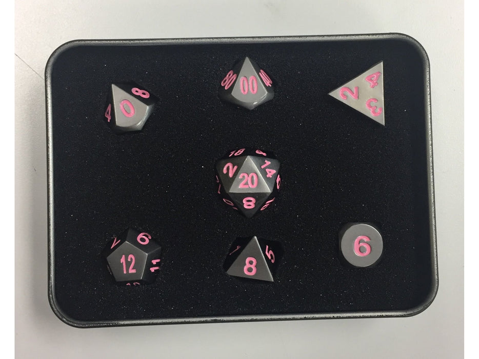 Dice Die Hard Dice - RPG Metal Gunmetal Pink - Set of 7 - Cardboard Memories Inc.