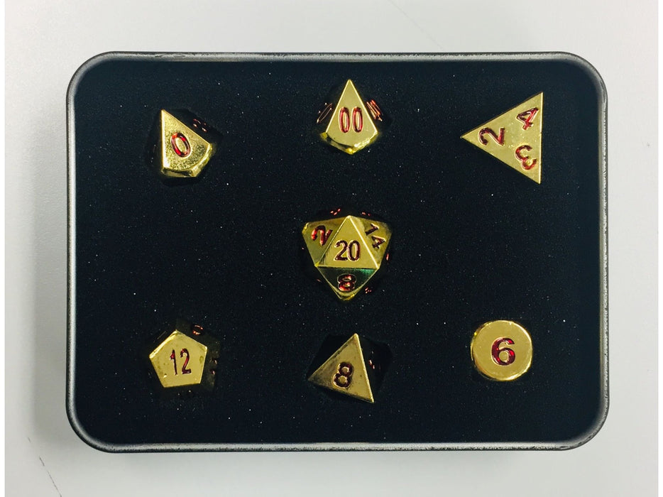 Dice Die Hard Dice - RGM Metal Shiny Gold Ruby - Set of 7 - Cardboard Memories Inc.