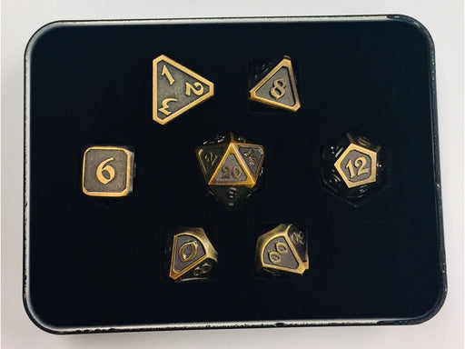 Dice Die Hard Dice - Metal Mythica Battleworn Gold - Set of 7 - Cardboard Memories Inc.