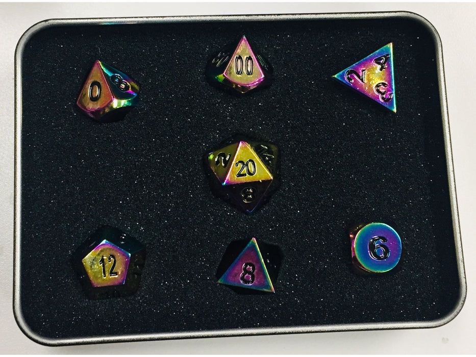 Dice Die Hard Dice - Metal RPG Scorched Rainbow with Black - Set of 7 - Cardboard Memories Inc.